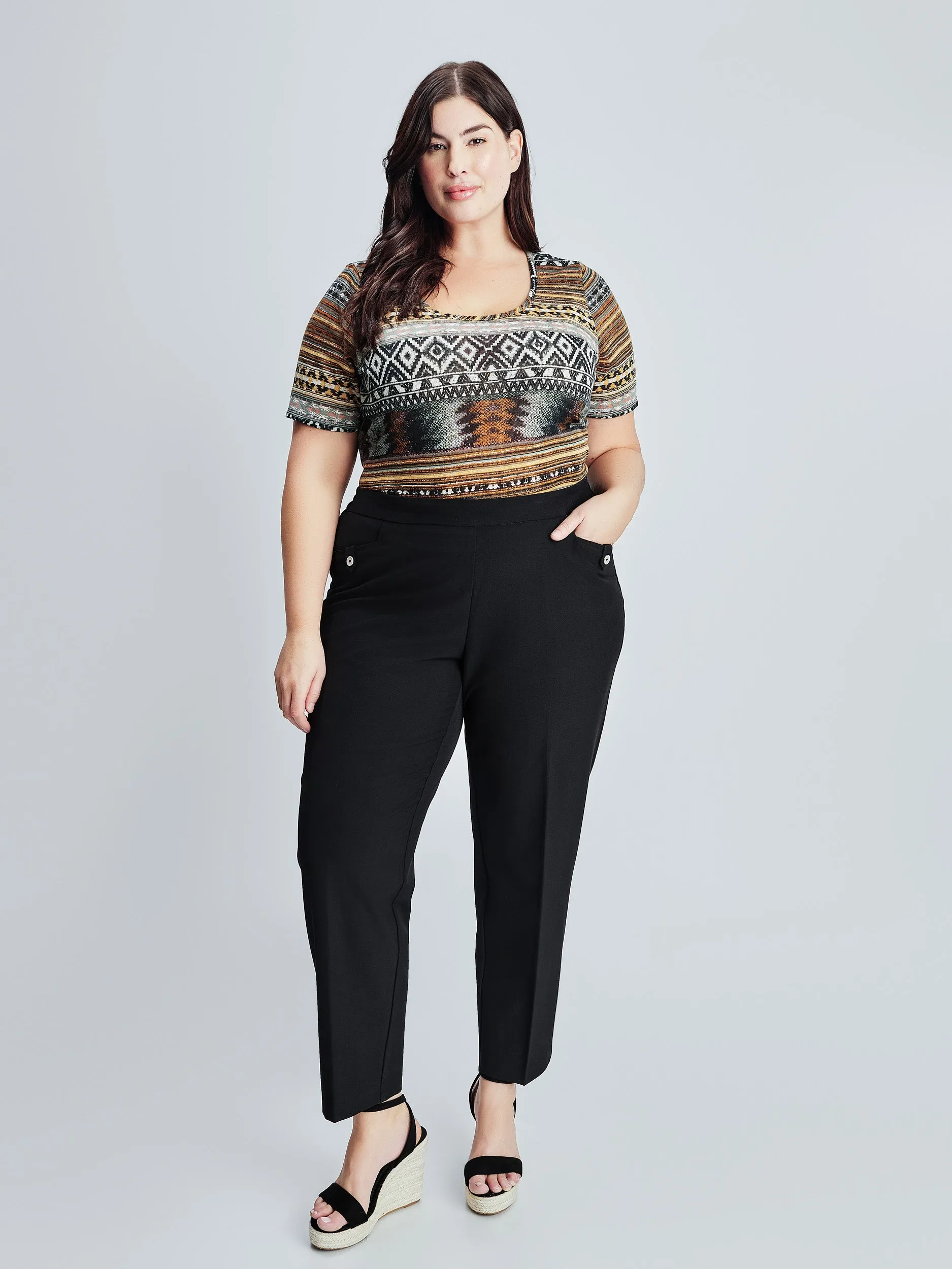 Straight semi-fitted pull-on dress pant - Petite sold by Claire France