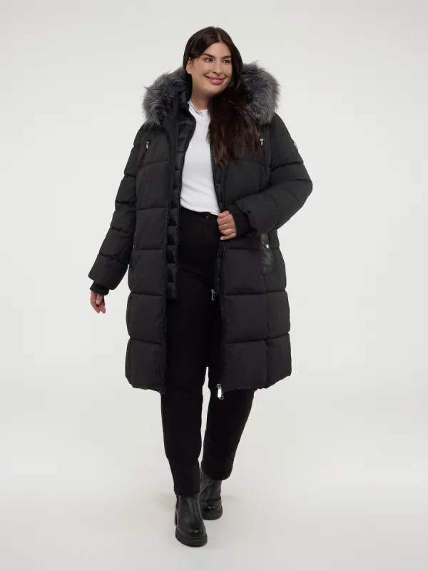 Long semi-fitted puffer jacket sold by Claire France