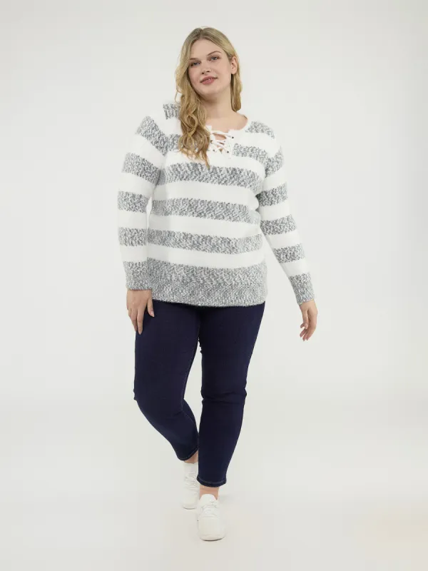 Long-sleeve semi-fitted pullover sweater sold by Claire France