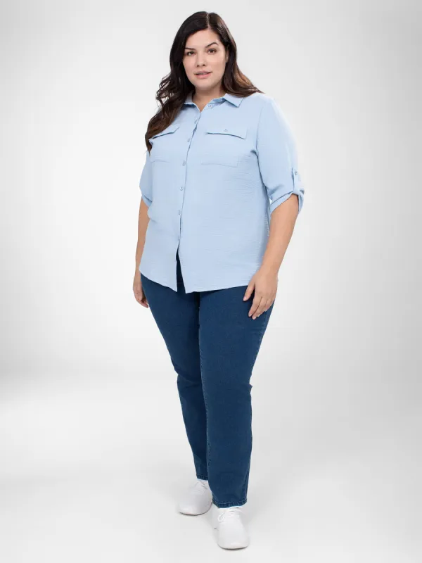 3/4-sleeve semi-fitted blouse with buttons sold by Claire France