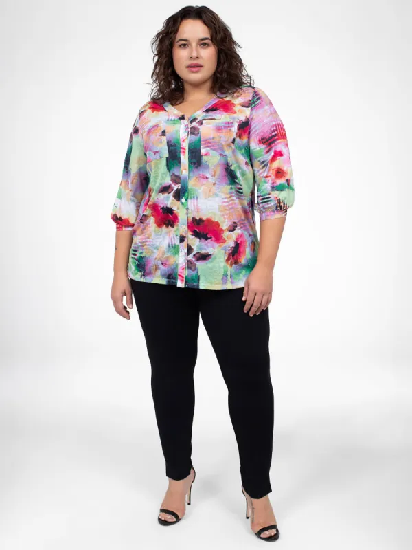 3/4-sleeve semi-fitted blouse with buttons sold by Claire France