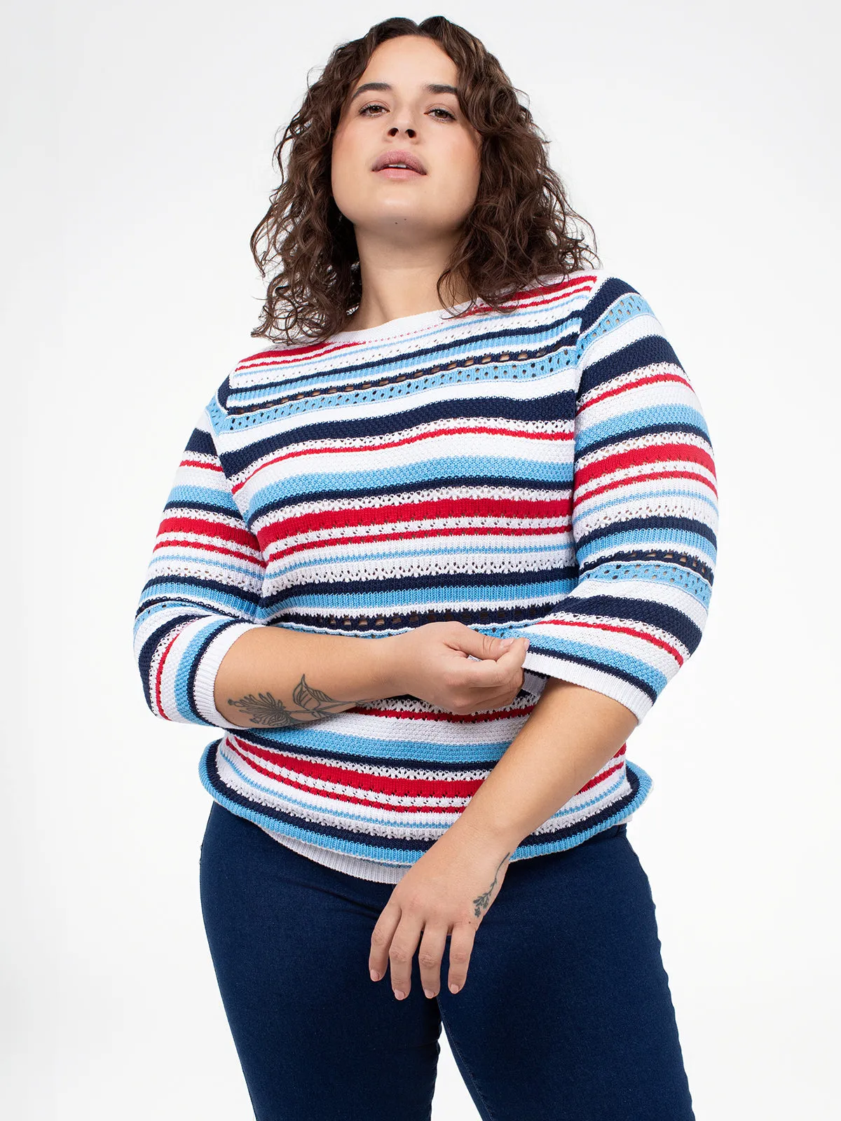 3/4-sleeve semi-fitted pullover sweater sold by Claire France