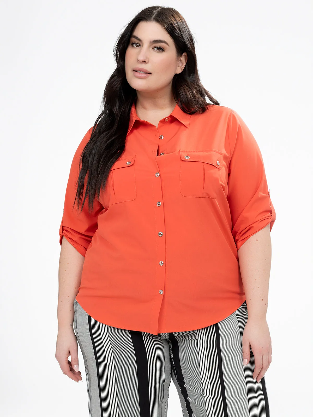 3/4-sleeve semi-fitted blouse with buttons sold by Claire France