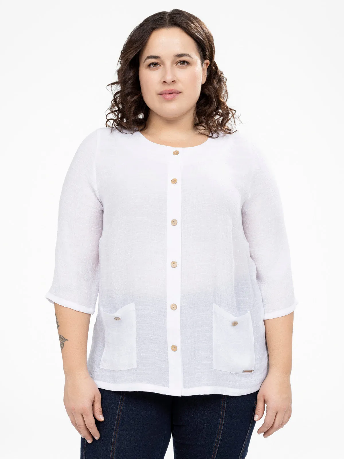 3/4-sleeve loose blouse with buttons sold by Claire France