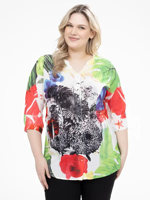 3/4-sleeve semi-fitted tunic with buttons sold by Claire France