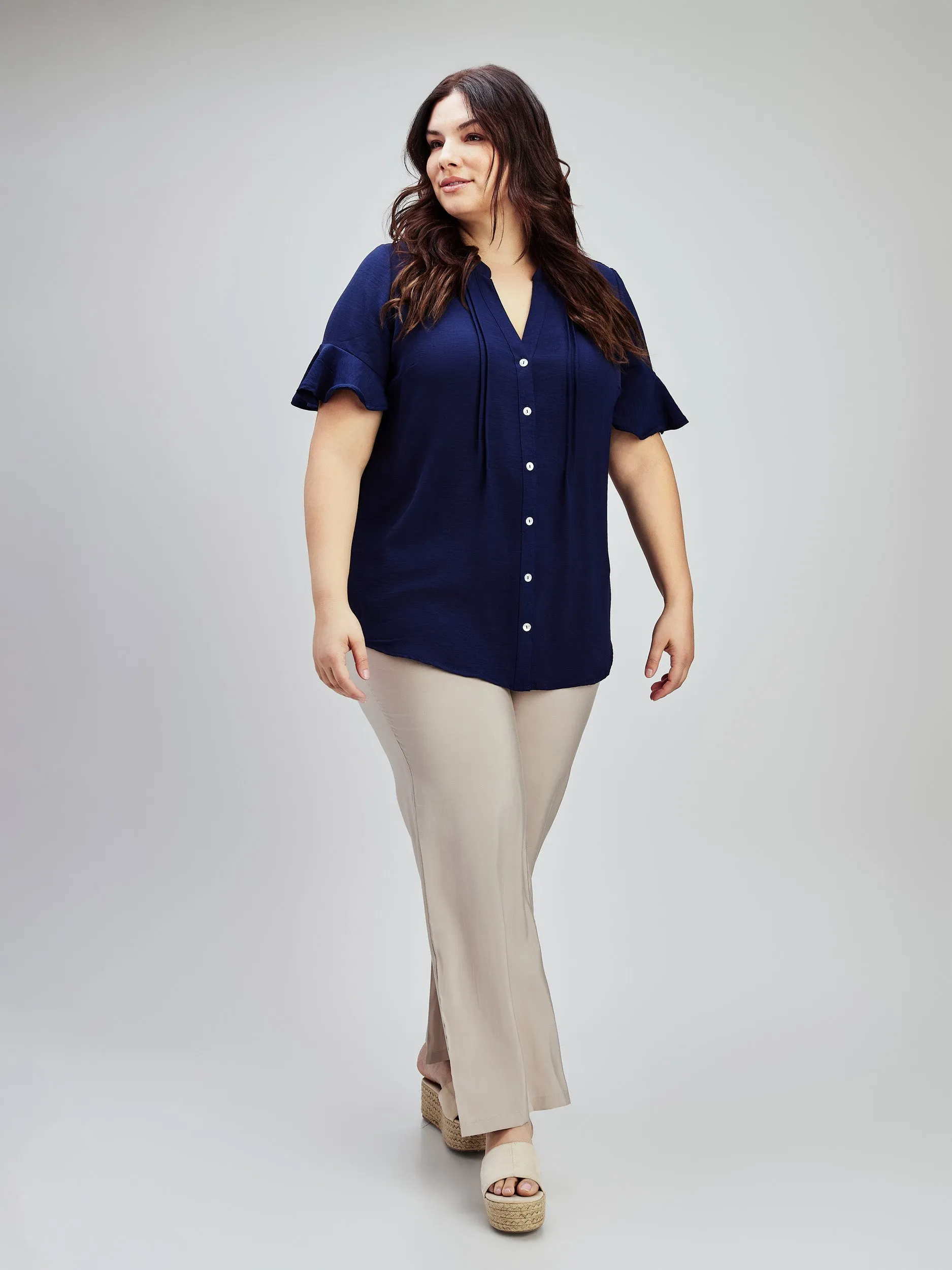 Short-sleeve semi-fitted blouse with buttons sold by Claire France product image thumbnail 5