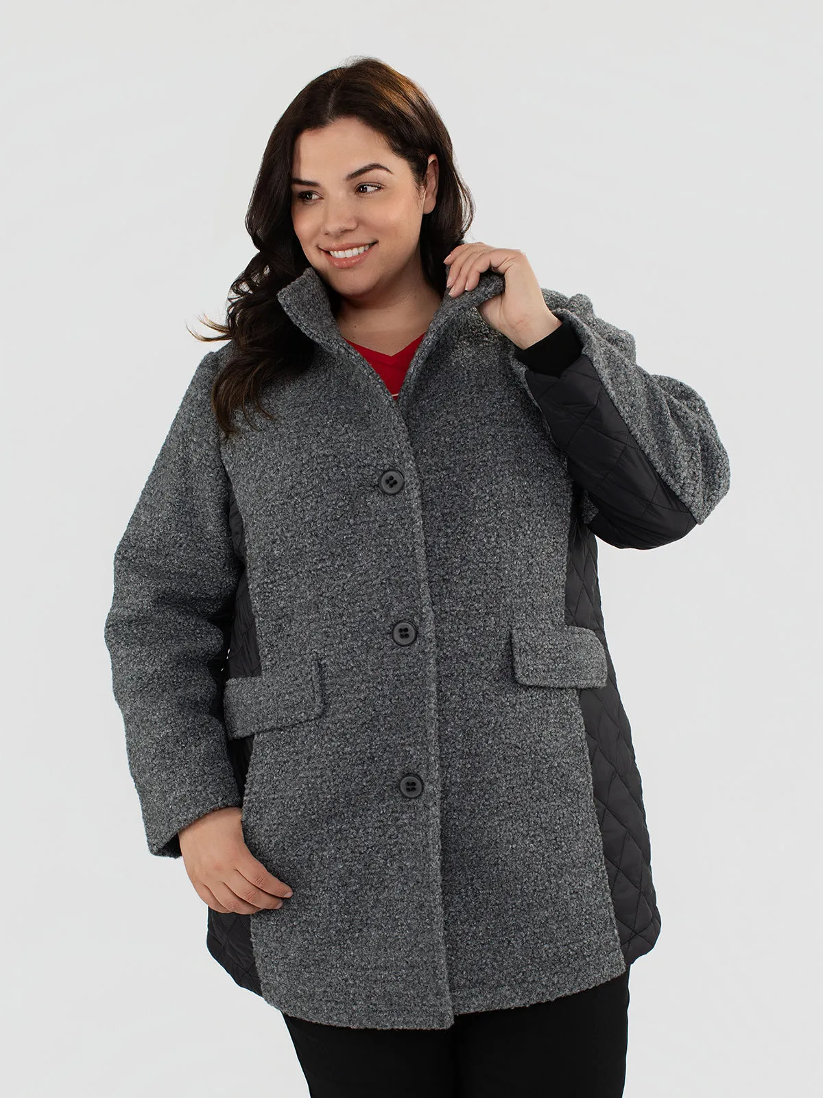 Mid thight semi-fitted soft shell jacket sold by Claire France