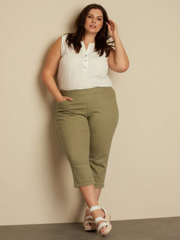 Straight pull-on denim capri sold by Claire France