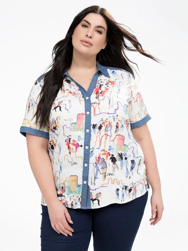 Short-sleeve semi-fitted blouse with buttons sold by Claire France