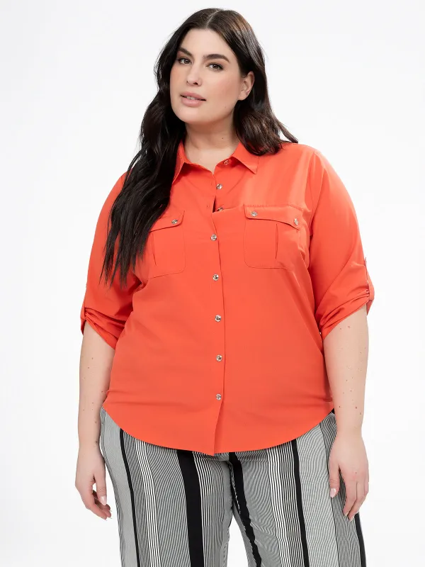 3/4-sleeve semi-fitted blouse with buttons sold by Claire France