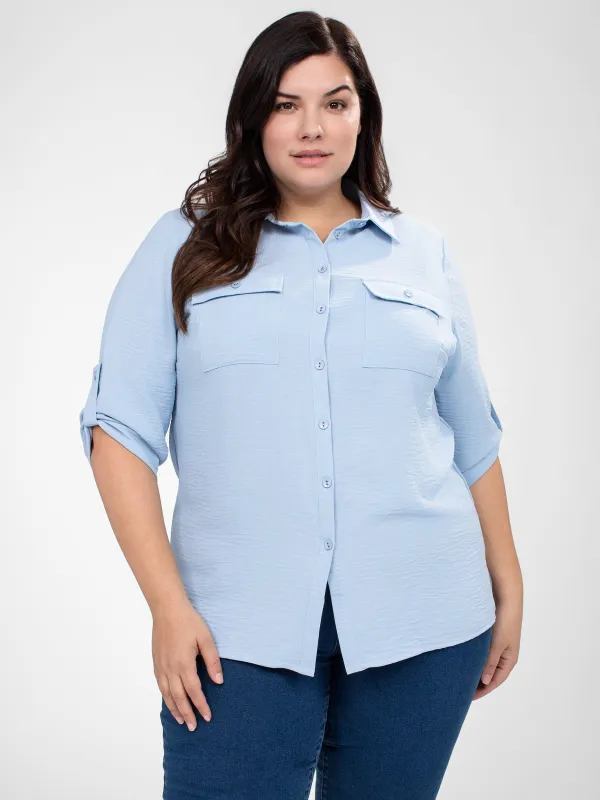 3/4-sleeve semi-fitted blouse with buttons sold by Claire France