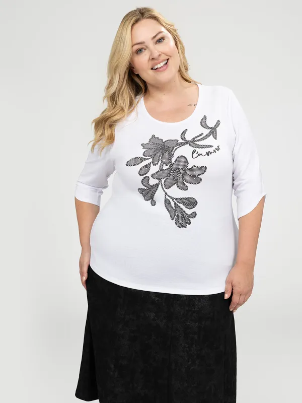 3/4-sleeve semi-fitted t-shirt sold by Claire France