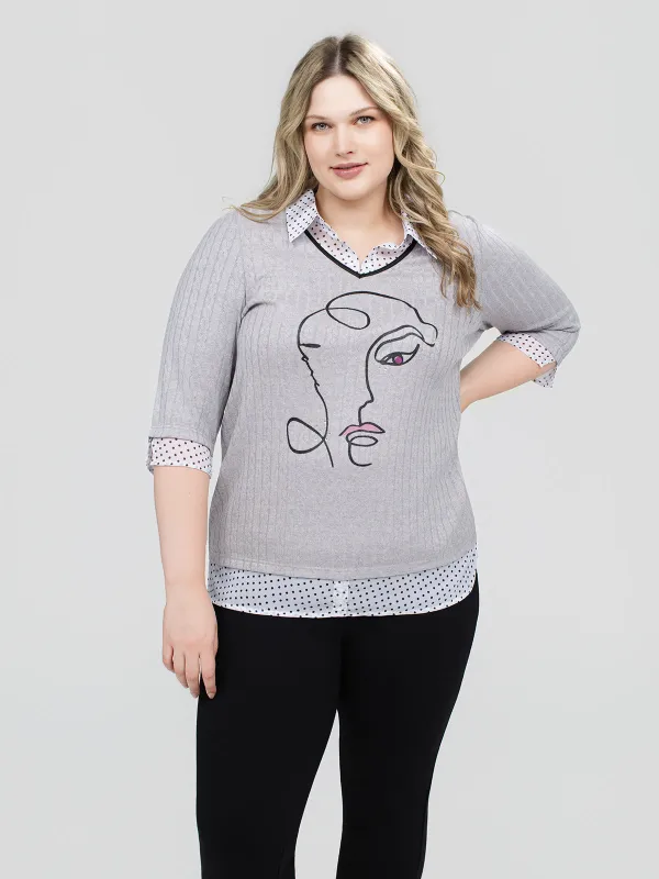 3/4-sleeve semi-fitted fooler tunic sold by Claire France