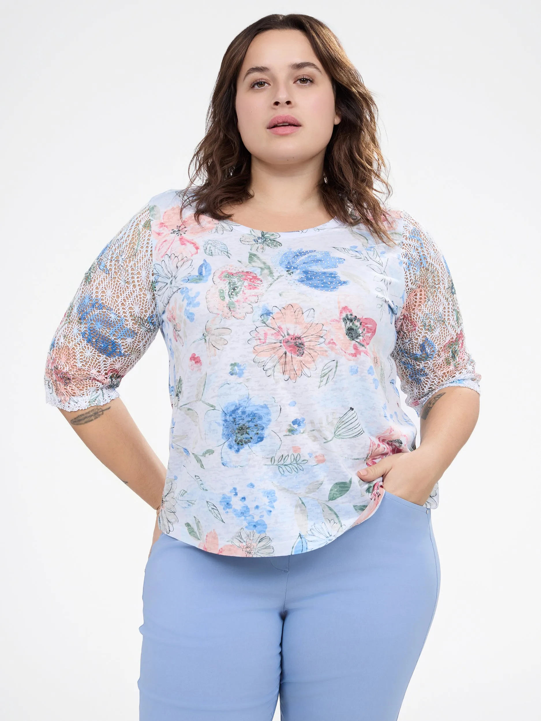 3/4-sleeve semi-fitted t-shirt sold by Claire France