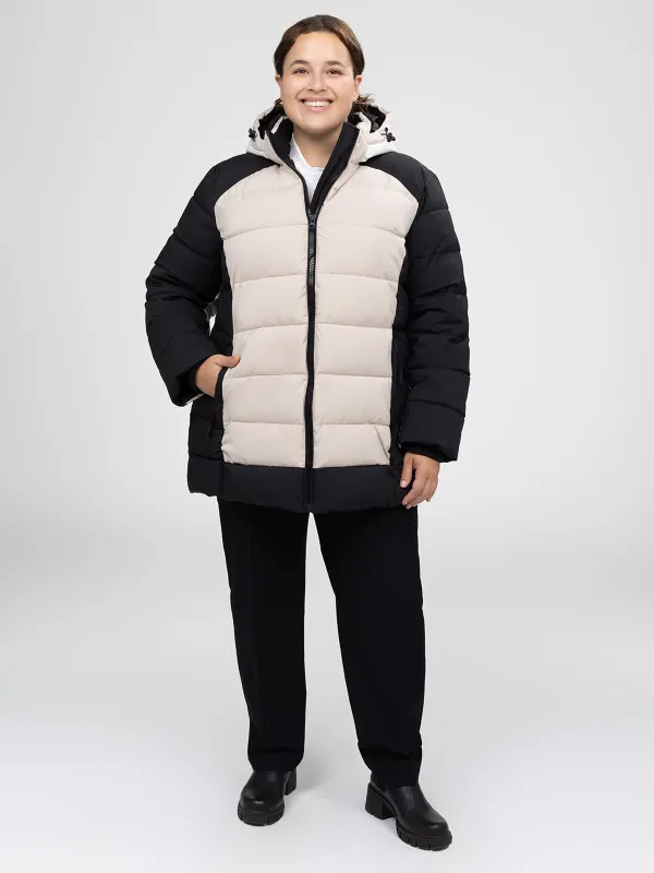 Semi-fitted mid-thigh coat sold by Claire France