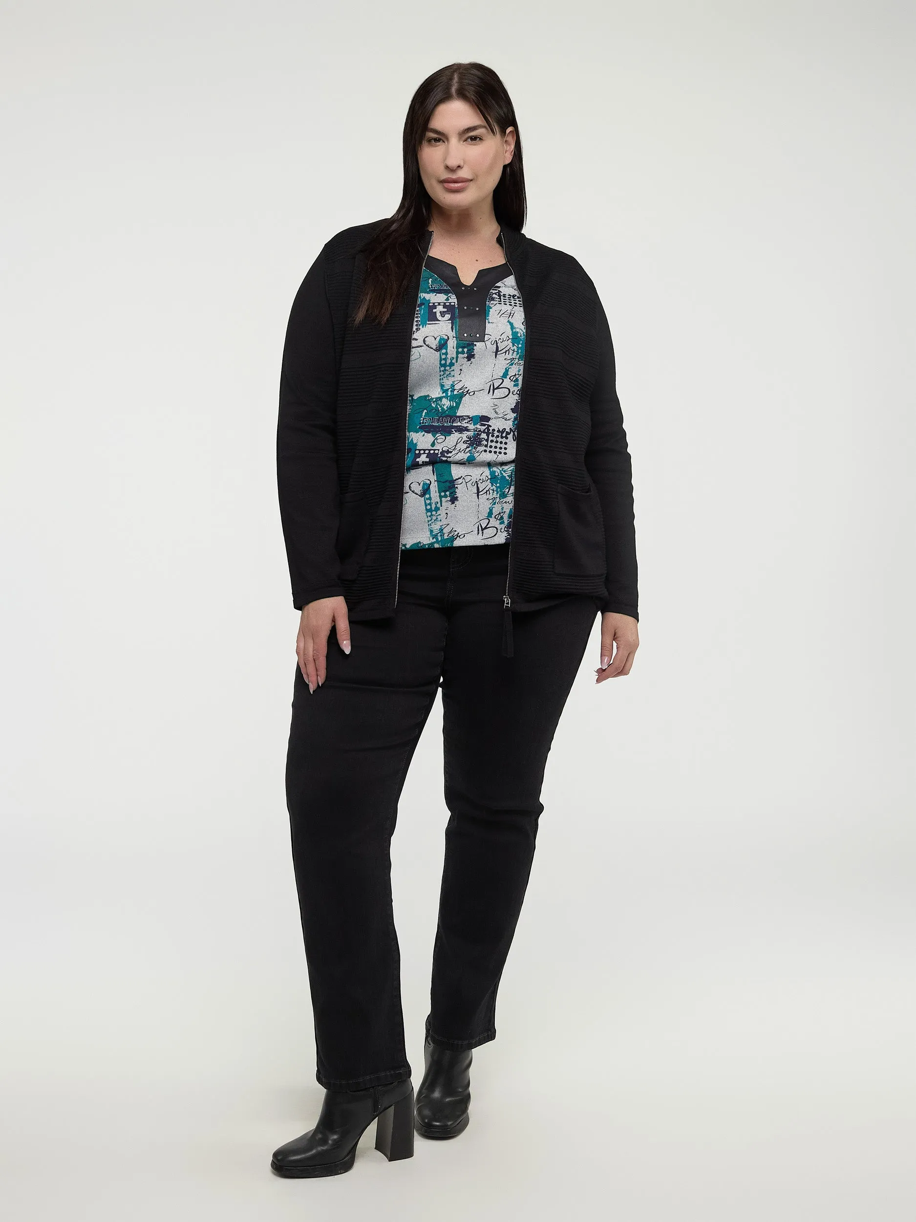 Long-sleeve semi-fitted knit cardigan sold by Claire France