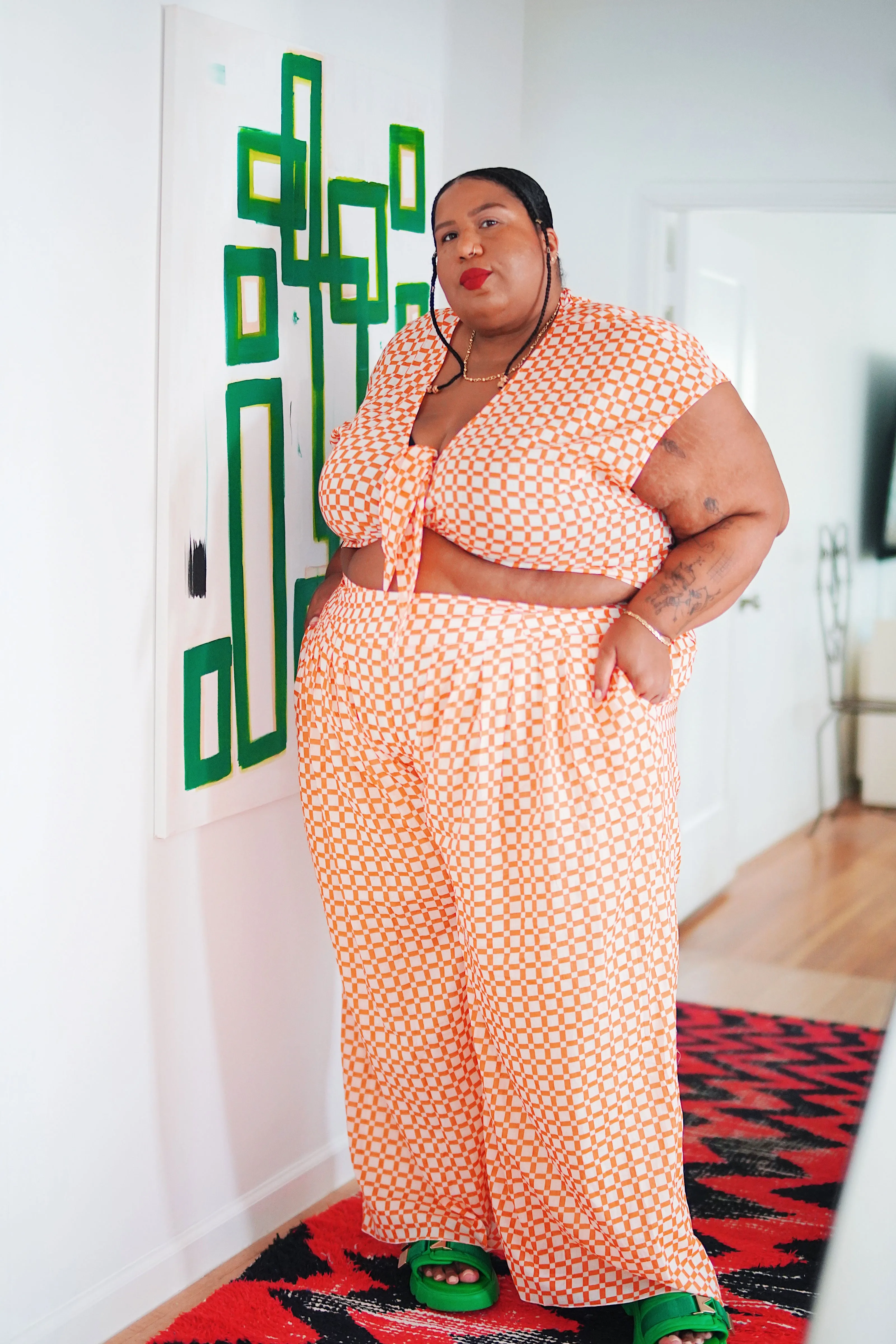@itsmekellieb X WRAY Knot Pants - Sunset Basket Check sold by WRAY product image thumbnail 2