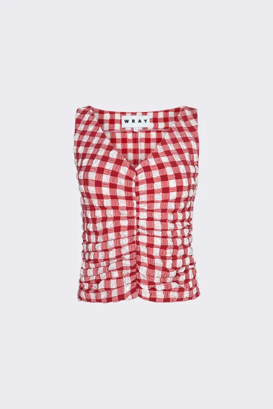 Isabella Top - Lipstick Check sold by WRAY