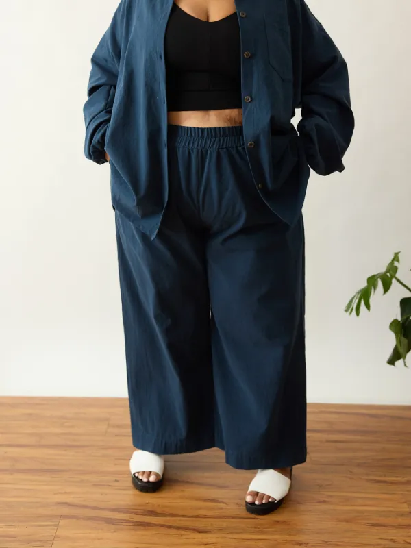 NAVY COTTON CREPE LORETTA PANT sold by Free Label