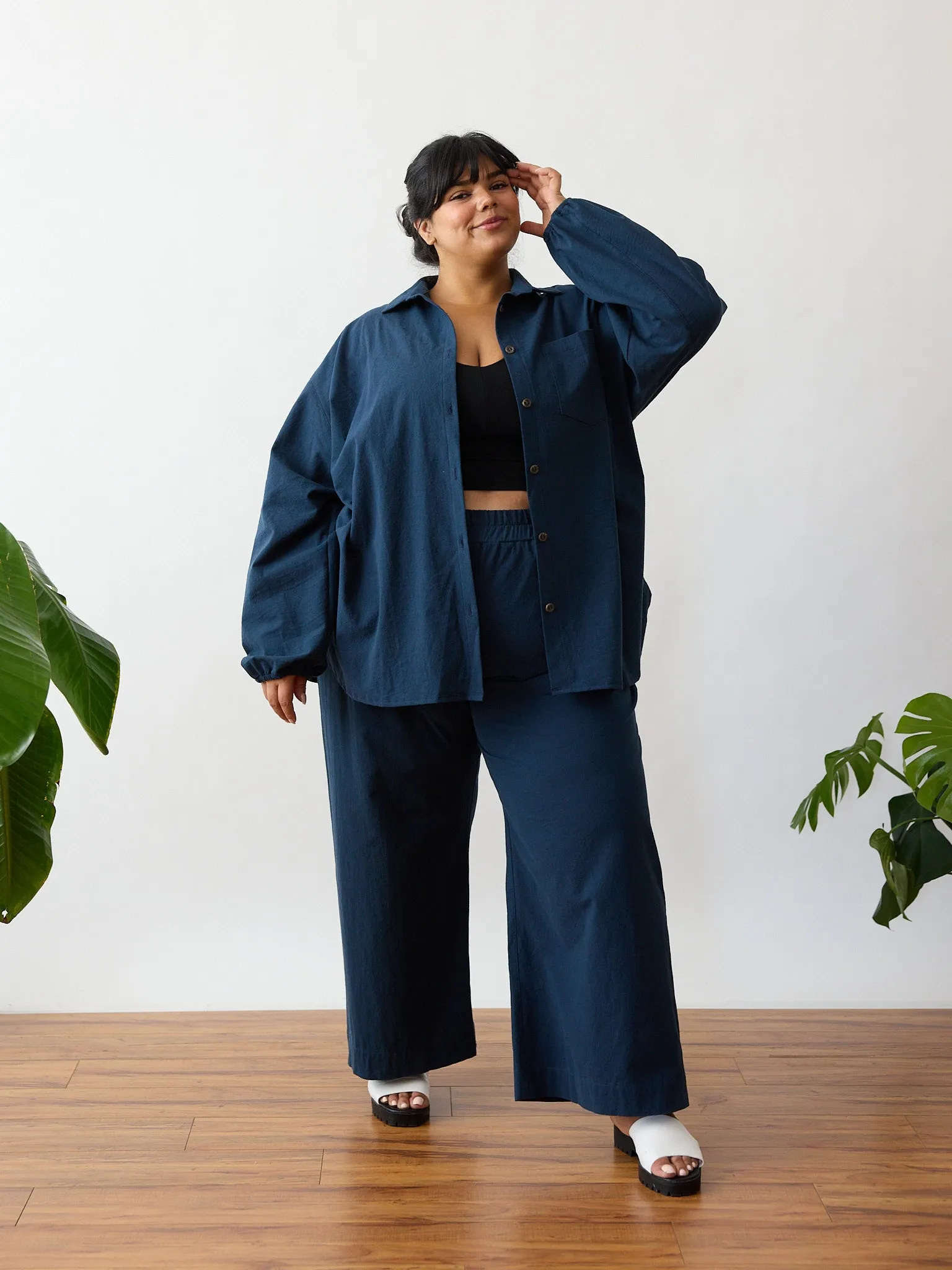 NAVY COTTON CREPE TOMMY BUTTON UP sold by Free Label product image thumbnail 3