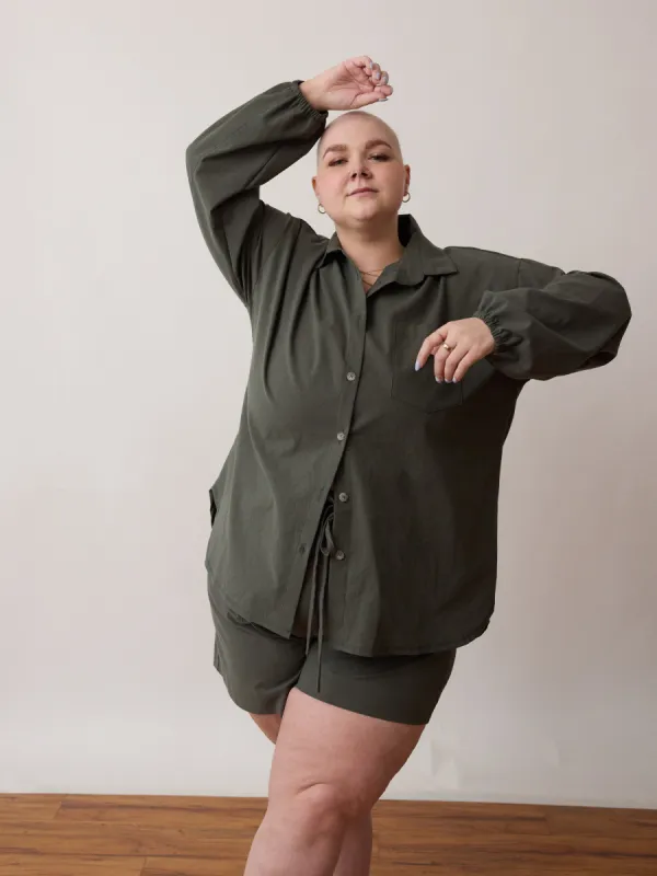 EUCALYPTUS COTTON CREPE TOMMY BUTTON UP sold by Free Label