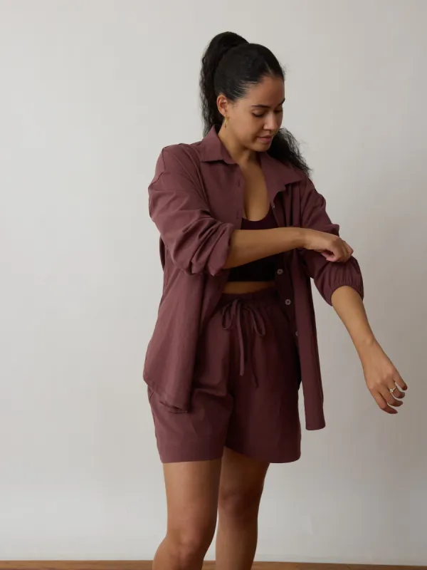 MIDNIGHT MAUVE COTTON CREPE TOMMY BUTTON UP sold by Free Label