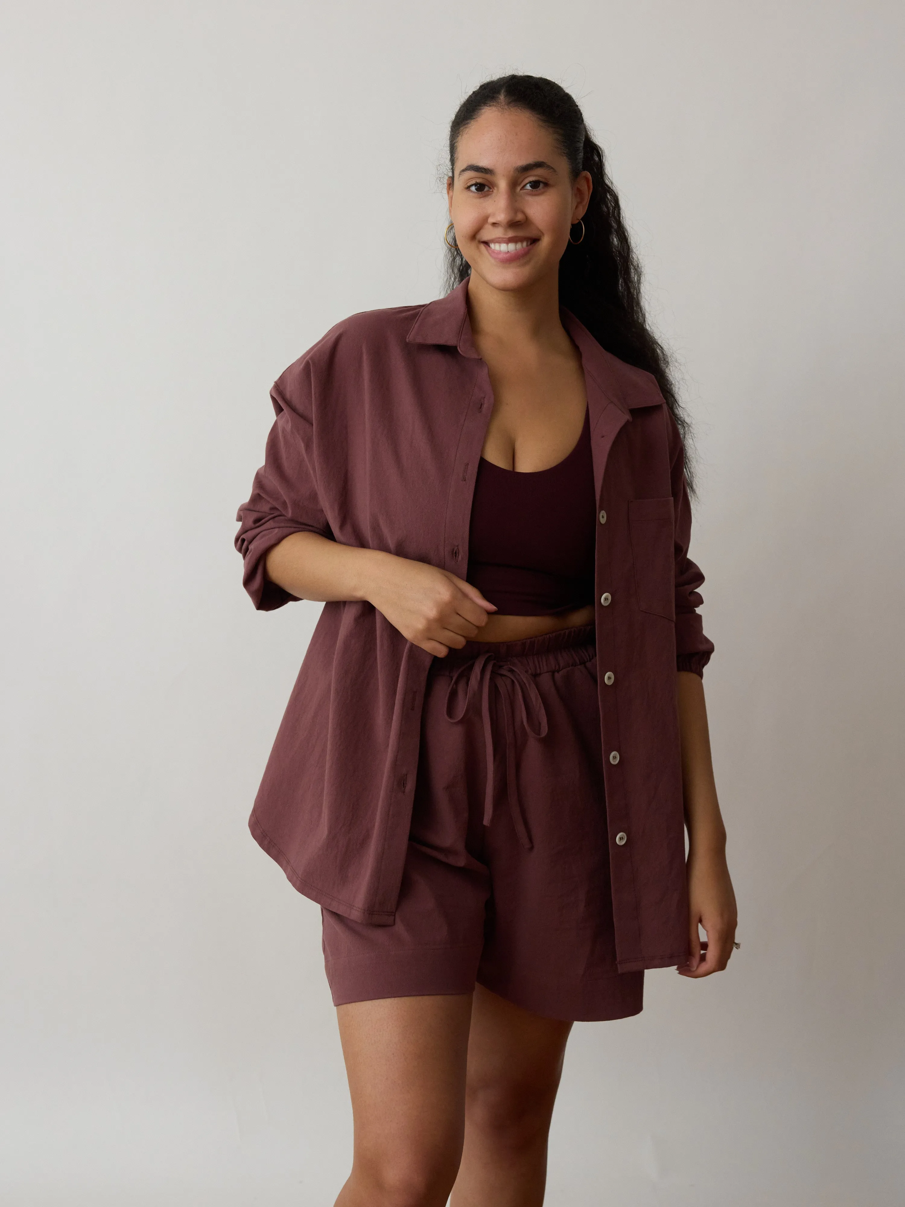 MIDNIGHT MAUVE COTTON CREPE TOMMY BUTTON UP sold by Free Label product image thumbnail 5