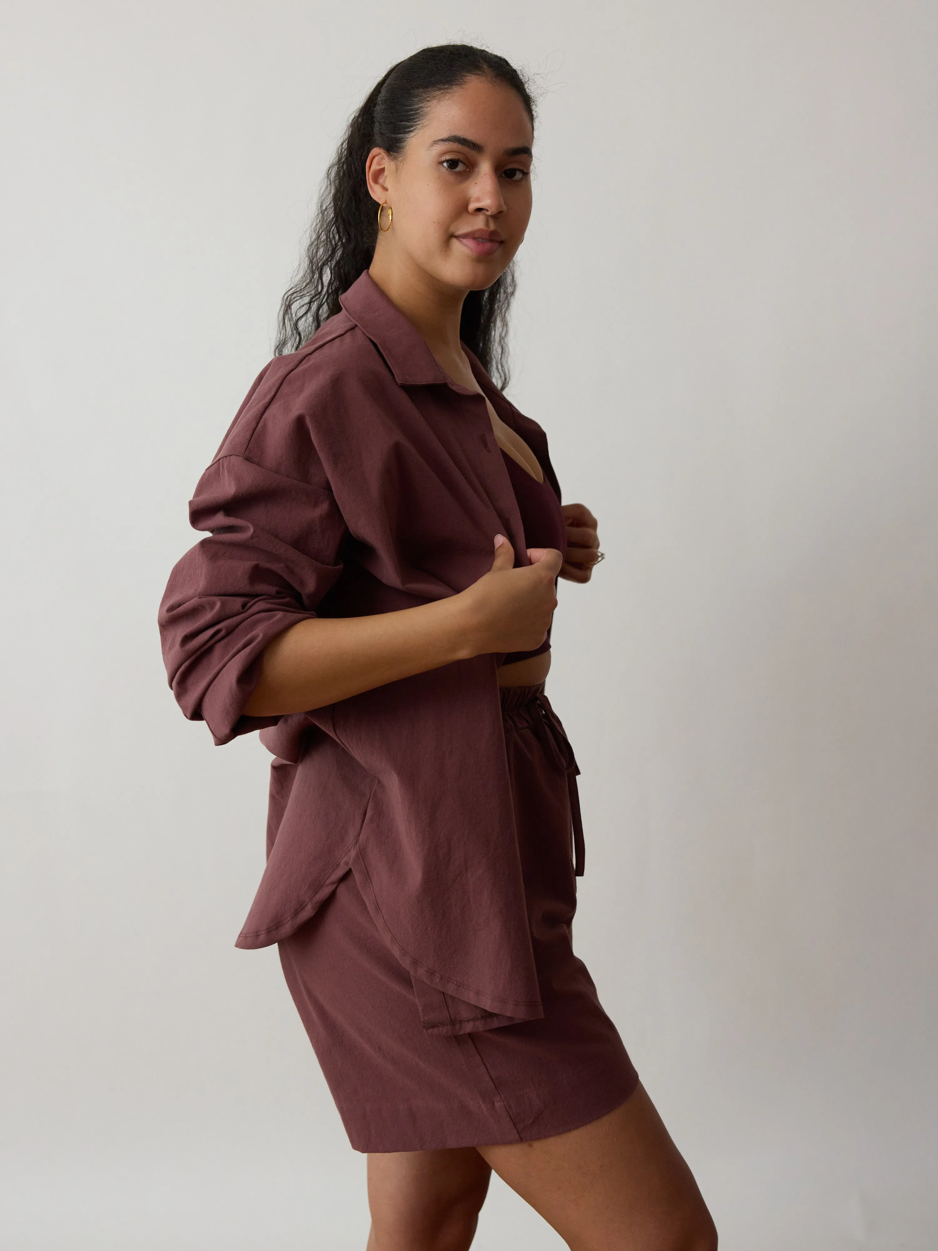 MIDNIGHT MAUVE COTTON CREPE TOMMY BUTTON UP sold by Free Label product image thumbnail 4