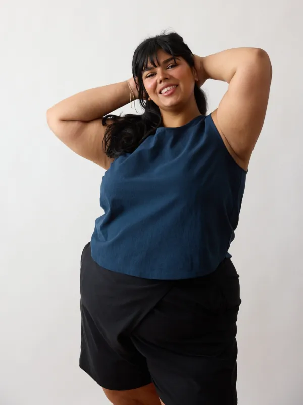 NAVY COTTON CREPE MILLIE TANK sold by Free Label