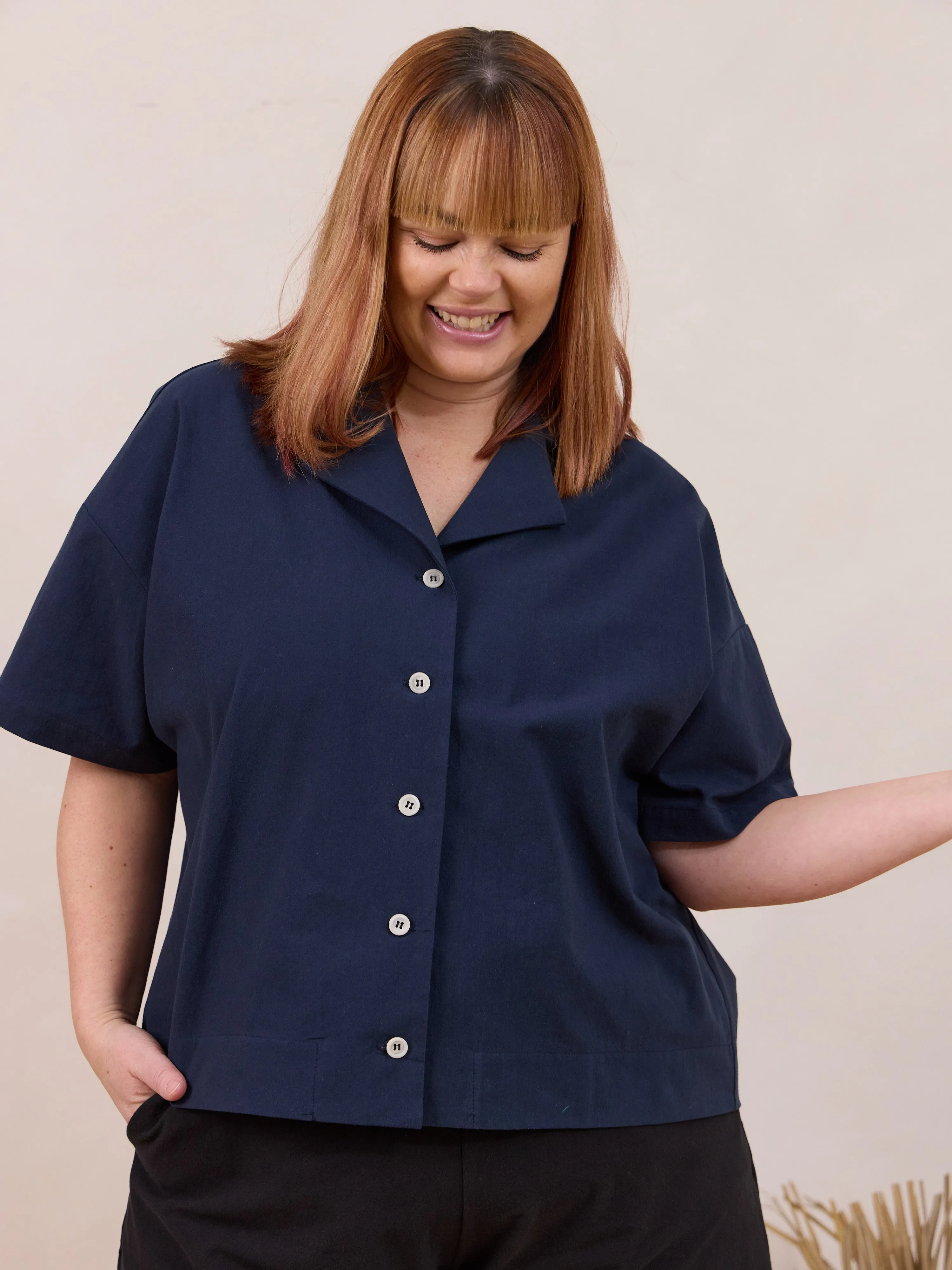 NAVY COTTON CREPE LYNN SHIRT sold by Free Label
