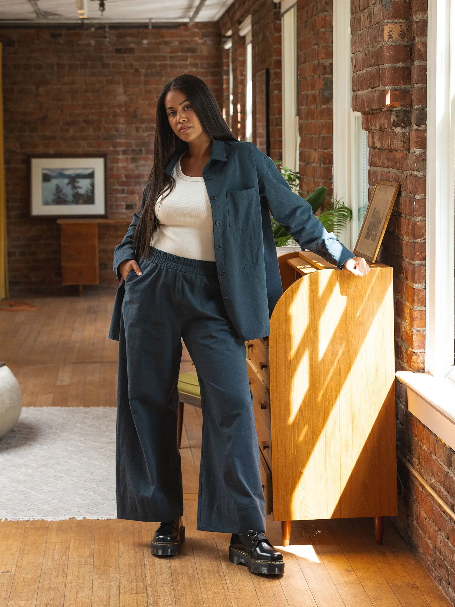 NAVY ORGANIC COTTON LORETTA PANT sold by Free Label