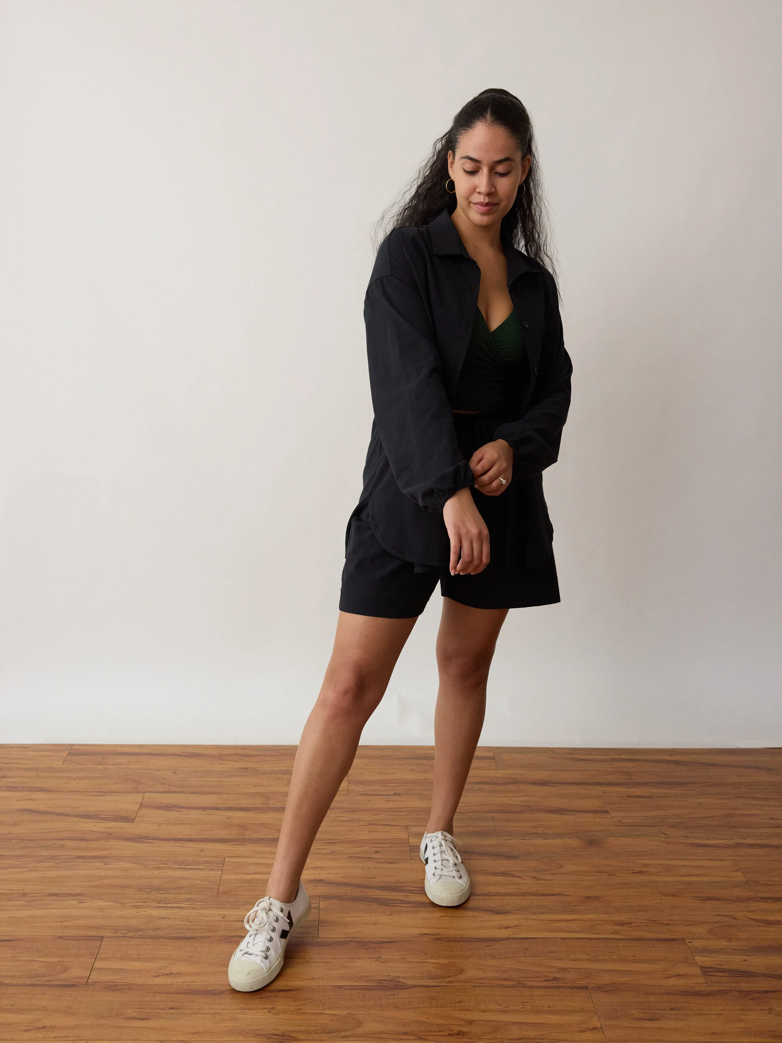 BLACK COTTON CREPE TOMMY BUTTON UP sold by Free Label