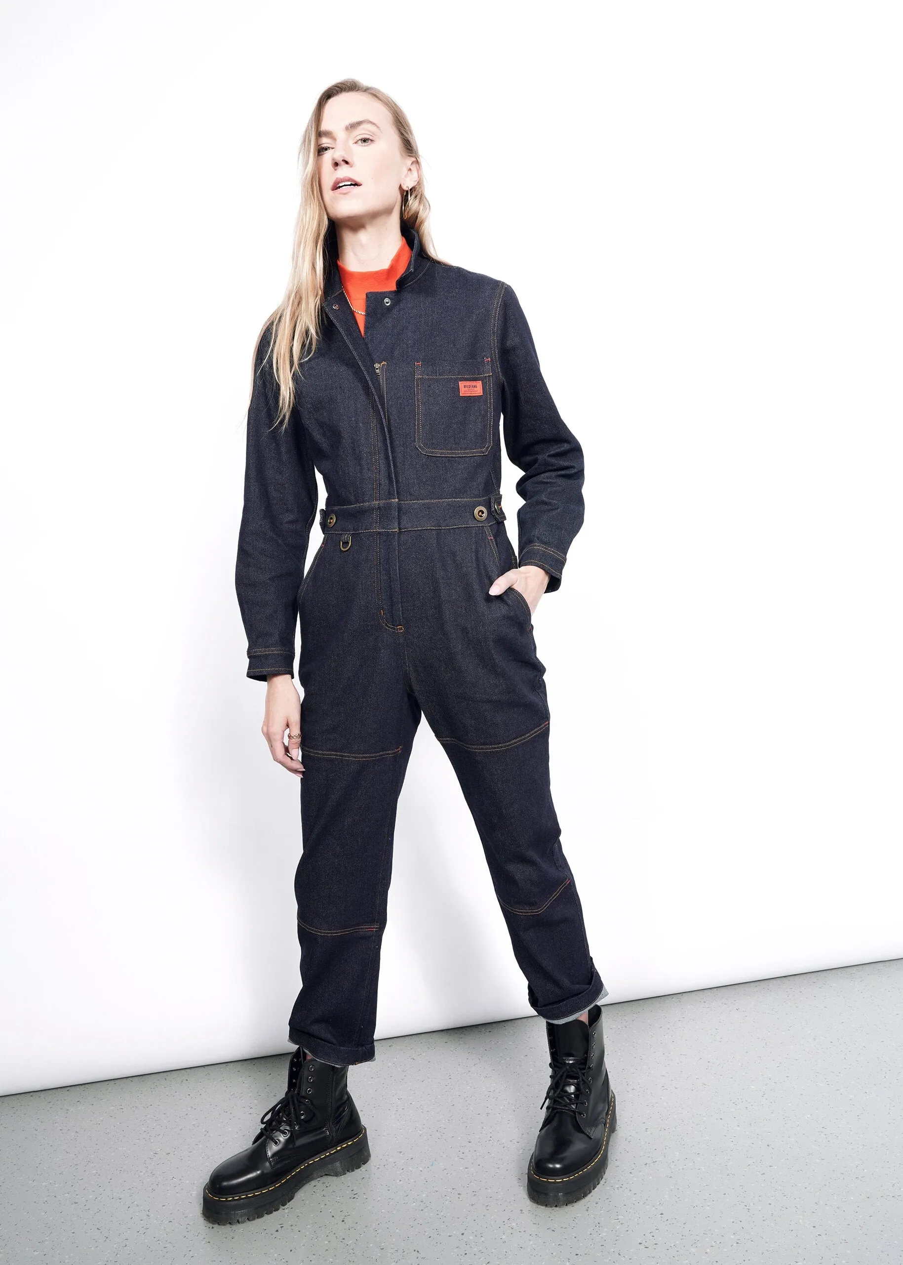 The Essential Denim Long Sleeve High Waisted Coverall sold by WILDFANG