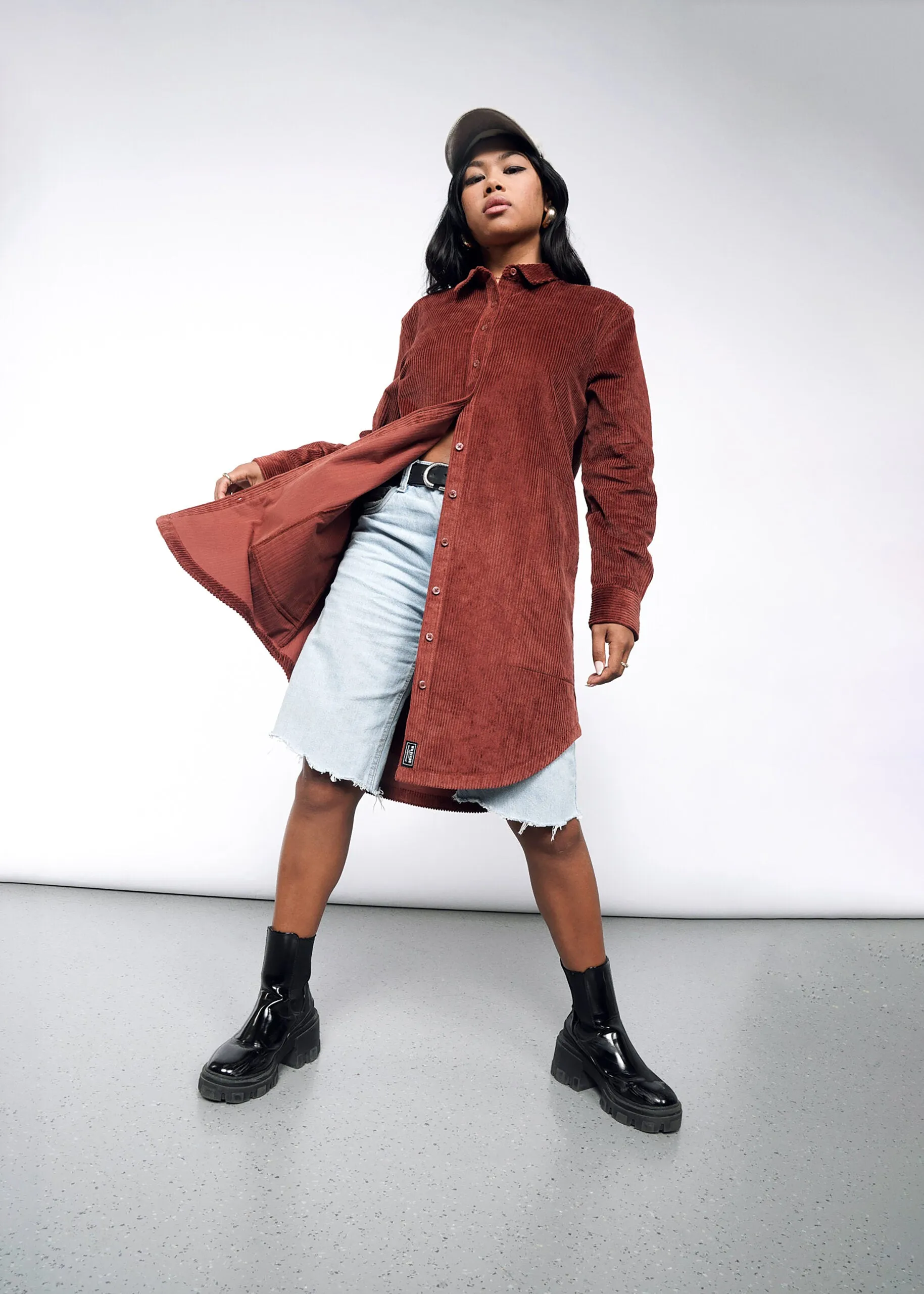 The Essential Corduroy Long Sleeve Shirt Dress sold by WILDFANG