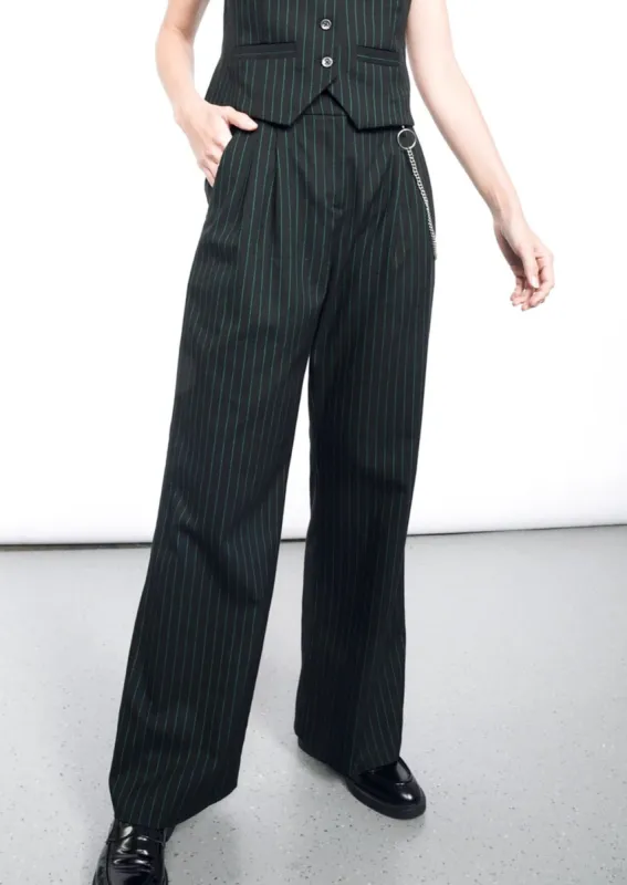 The Empower Pinstripe Wide Leg Trouser sold by WILDFANG