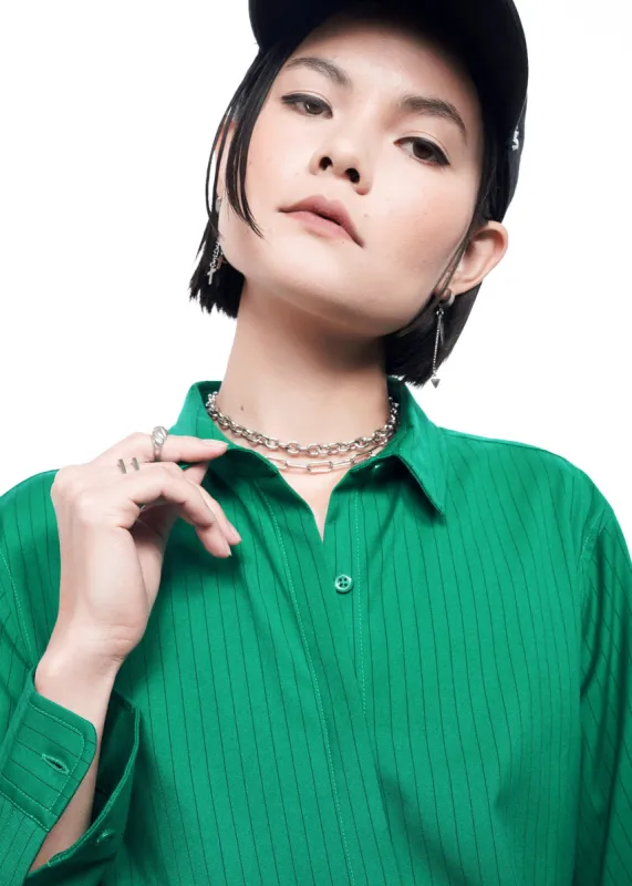 The Empower Pinstripe Long Sleeve Button Up made by WILDFANG