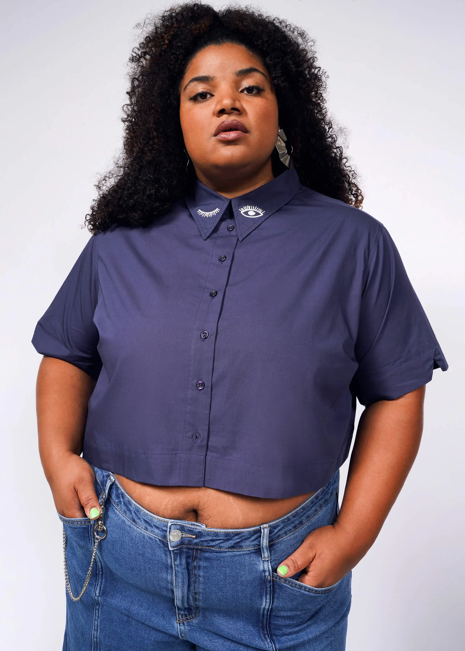 The Essential Embroidered Cropped Button Up sold by WILDFANG