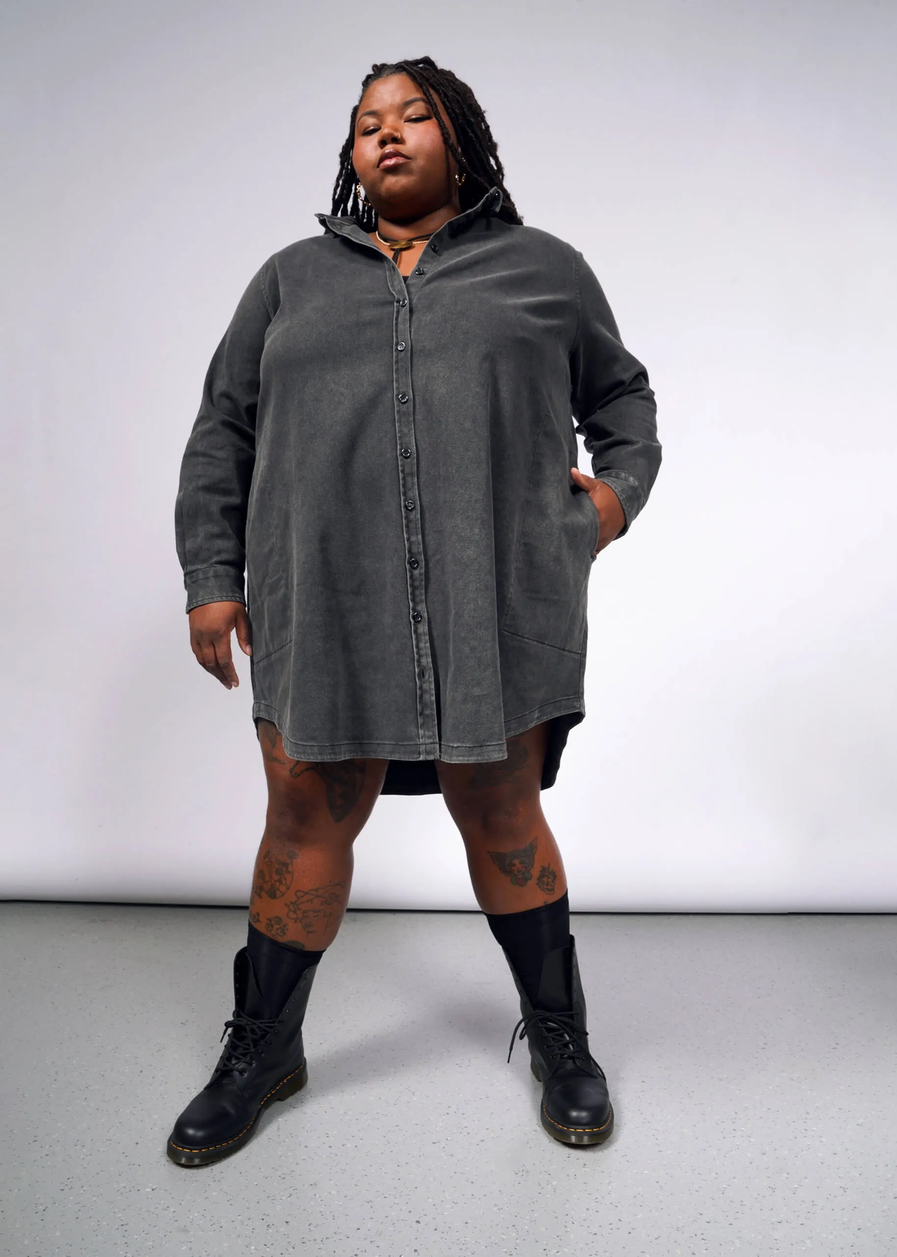 The Essential Denim Long Sleeve Shirt Dress sold by WILDFANG