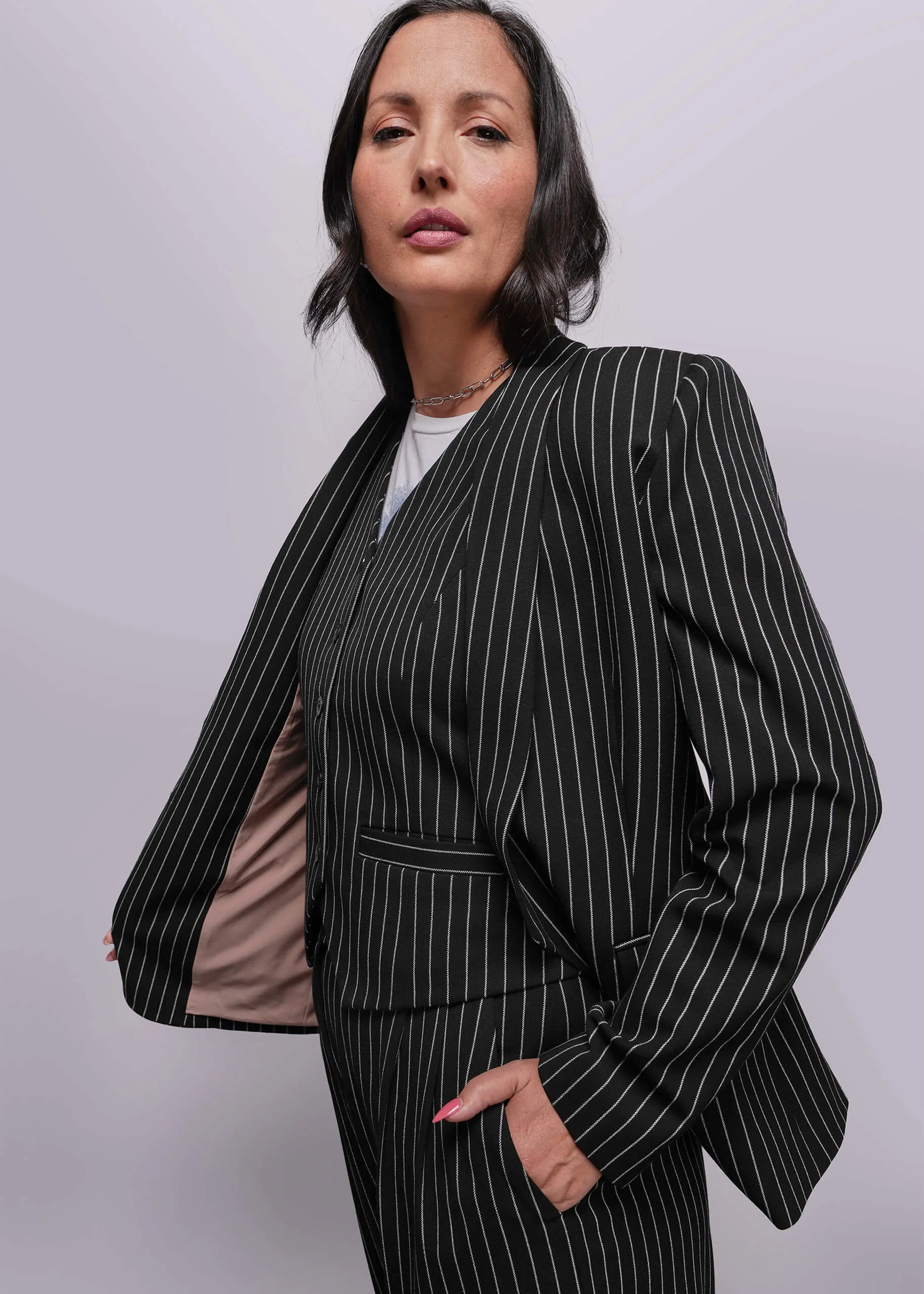 The Empower Pinstripe Tux Blazer sold by WILDFANG product image thumbnail 4