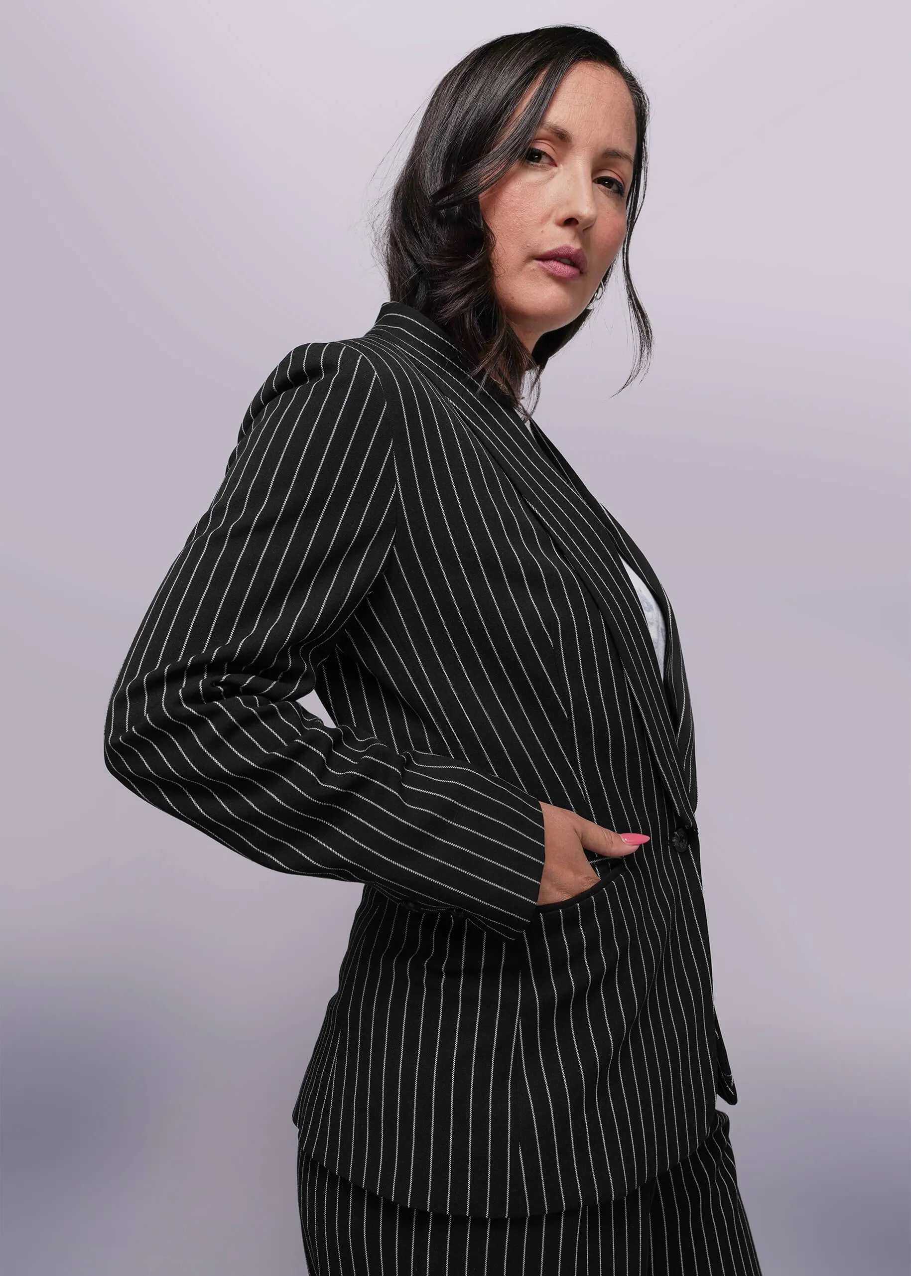 The Empower Pinstripe Tux Blazer sold by WILDFANG product image thumbnail 3