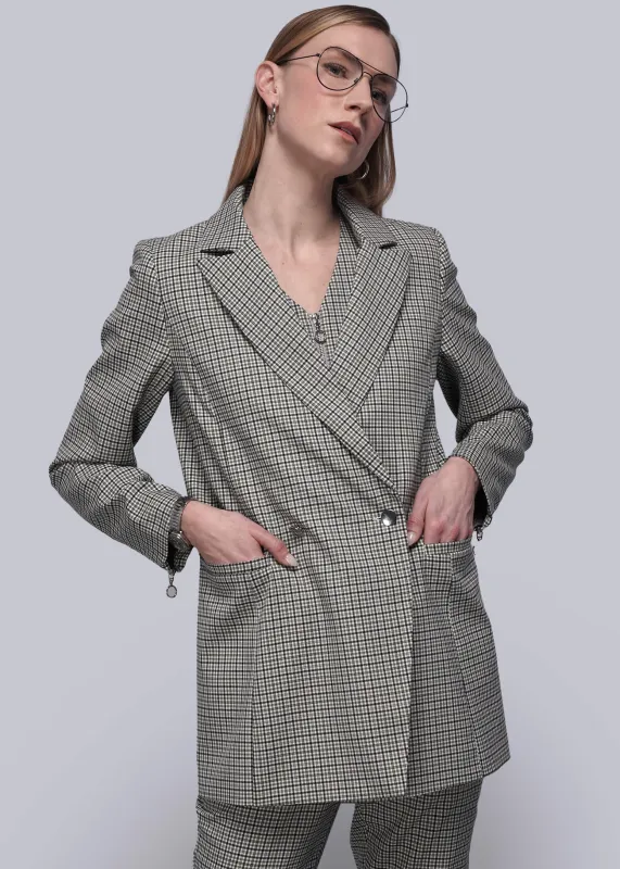 The Empower Plaid Zipper Double Breasted Blazer made by WILDFANG