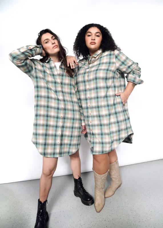 The Essential Flannel Long Sleeve Shirt Dress sold by WILDFANG