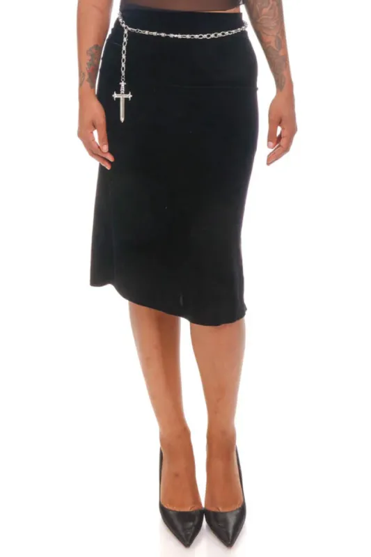 Vintage 90's Black Velvet Slit Skirt - S/M sold by Tunnel Vision