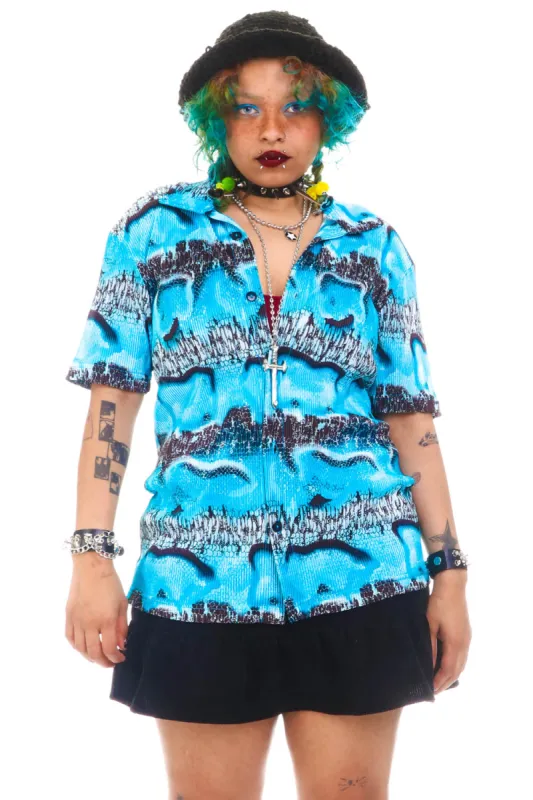 Vintage Y2K Reptilian Snake Blue Button Up - OSFM sold by Tunnel Vision