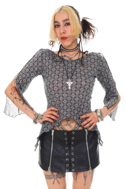 Vintage 90's Delicate Floral Flared Slit Top - OSFM sold by Tunnel Vision