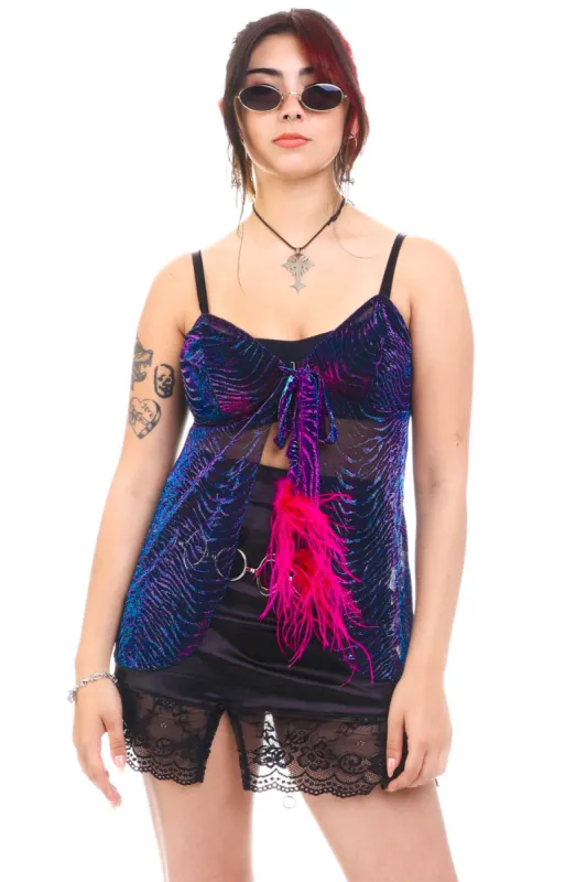 Vintage Y2K Mermaid Feather Tie Top - OSFM sold by Tunnel Vision