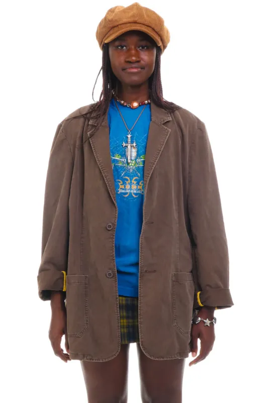 Vintage Y2K Brown Button Blazer Jacket - OSFM sold by Tunnel Vision