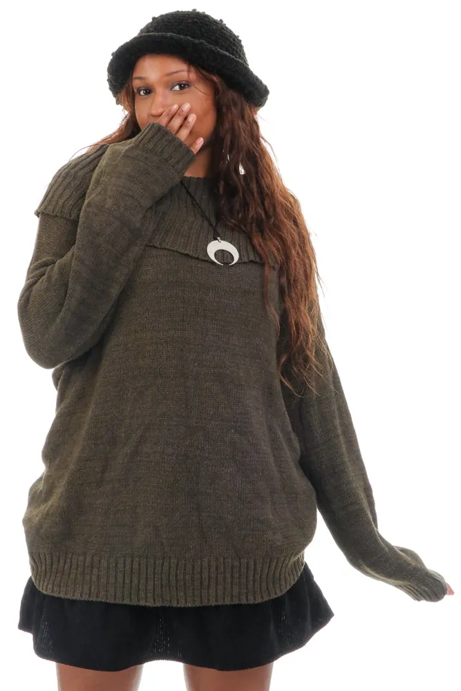Vintage Y2K Olive Green Turtle Neck Sweater - OSFM sold by Tunnel Vision