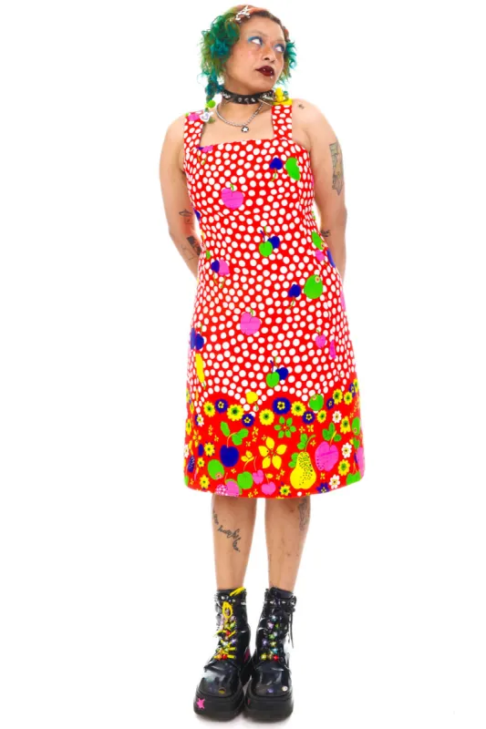 Vintage 70's Fruit Rainbow Polka Dot Party Dress - M/L sold by Tunnel Vision