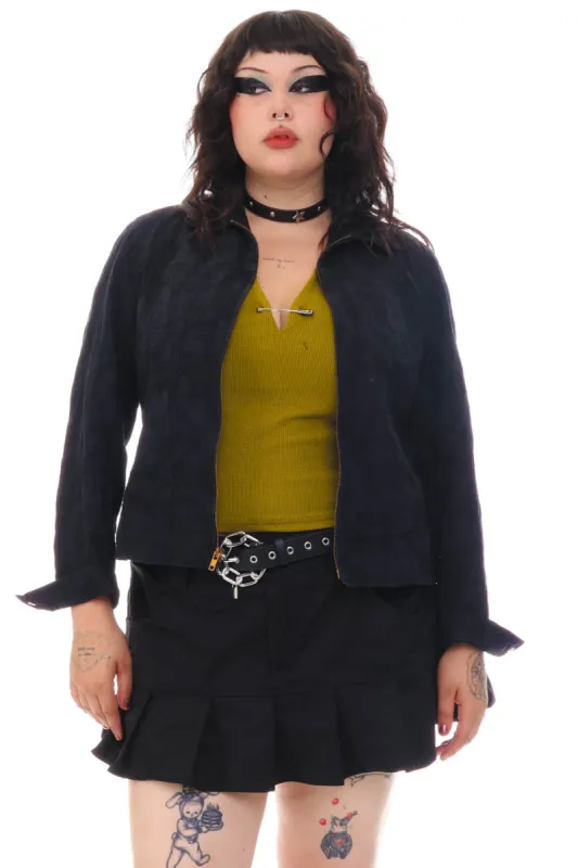 Vintage Y2K Black Denim Flower Zip Up Jacket - XL sold by Tunnel Vision